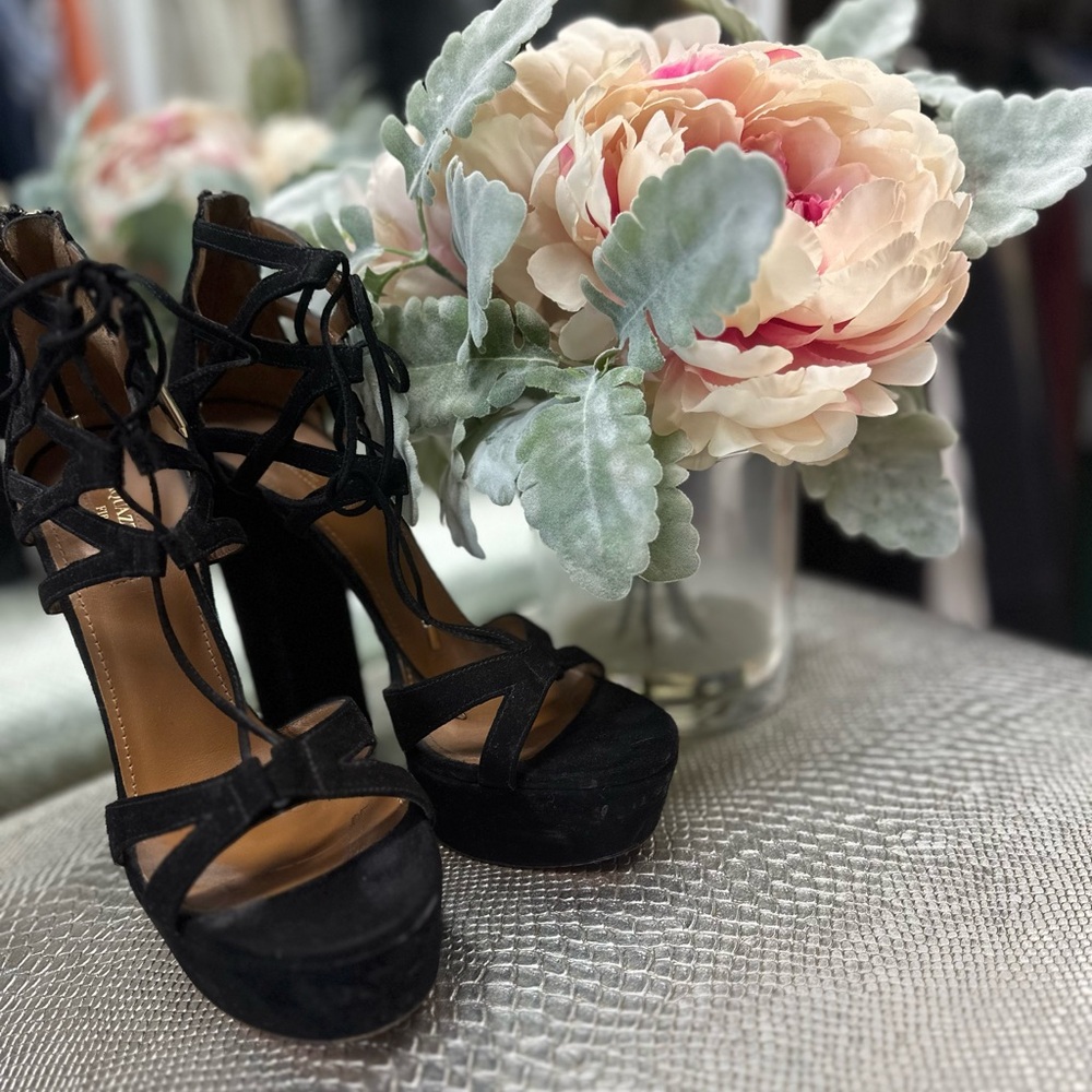 Black Lace Up Platform AQUAZZURA heels